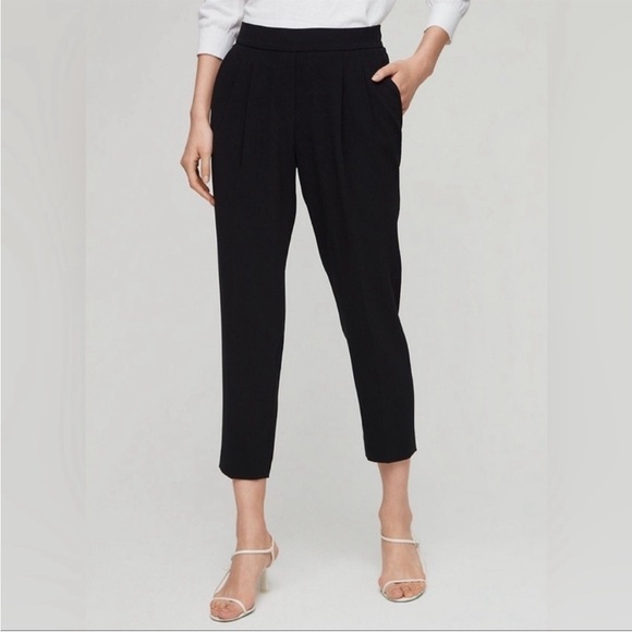 Aritzia Babaton Cohen Trouser Cropped Pleated Dress Pant Jogger Black Crepe Sz 4 - Picture 9 of 13